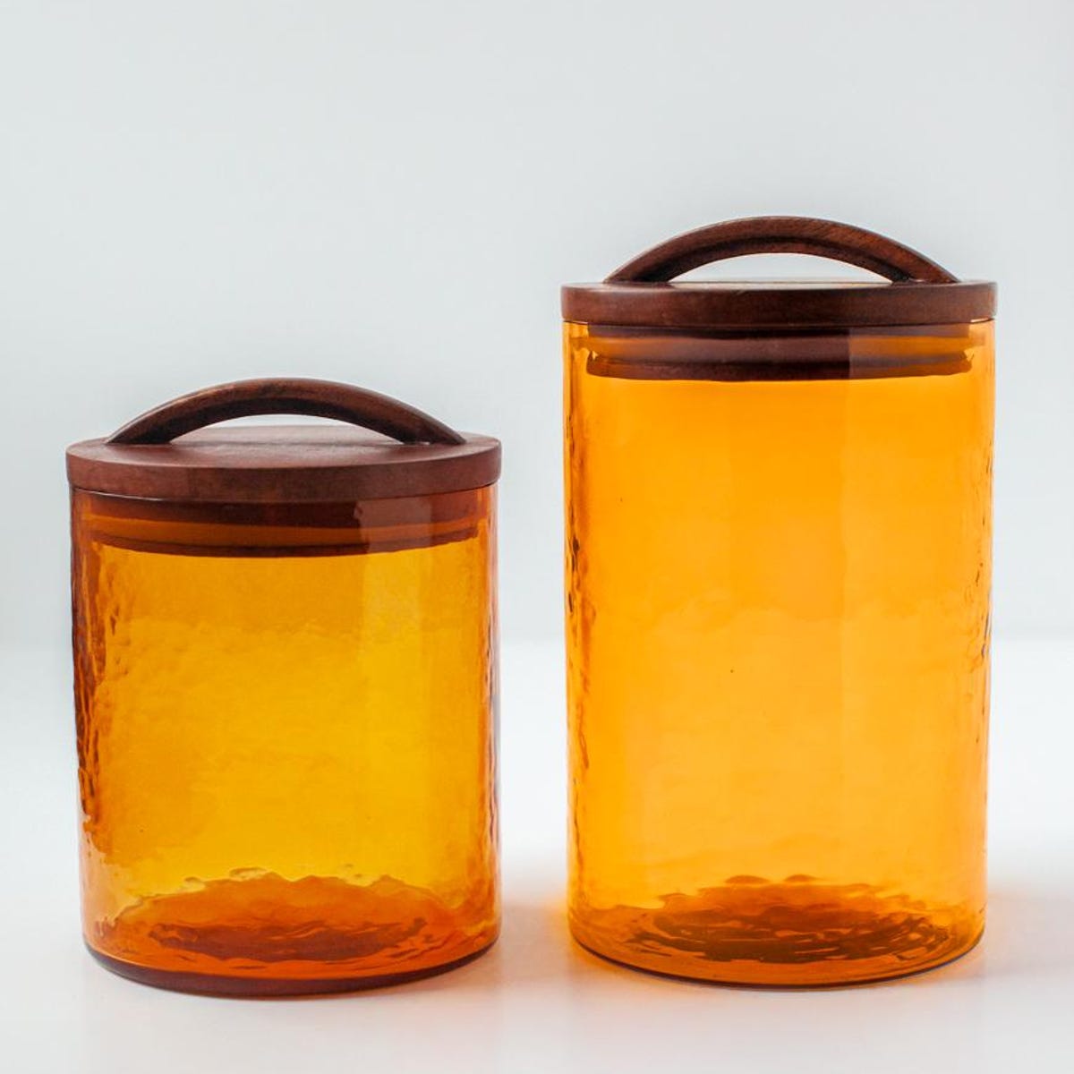 Hammered Glass Canisters With Wood Lid | Handblown in India - Etsy