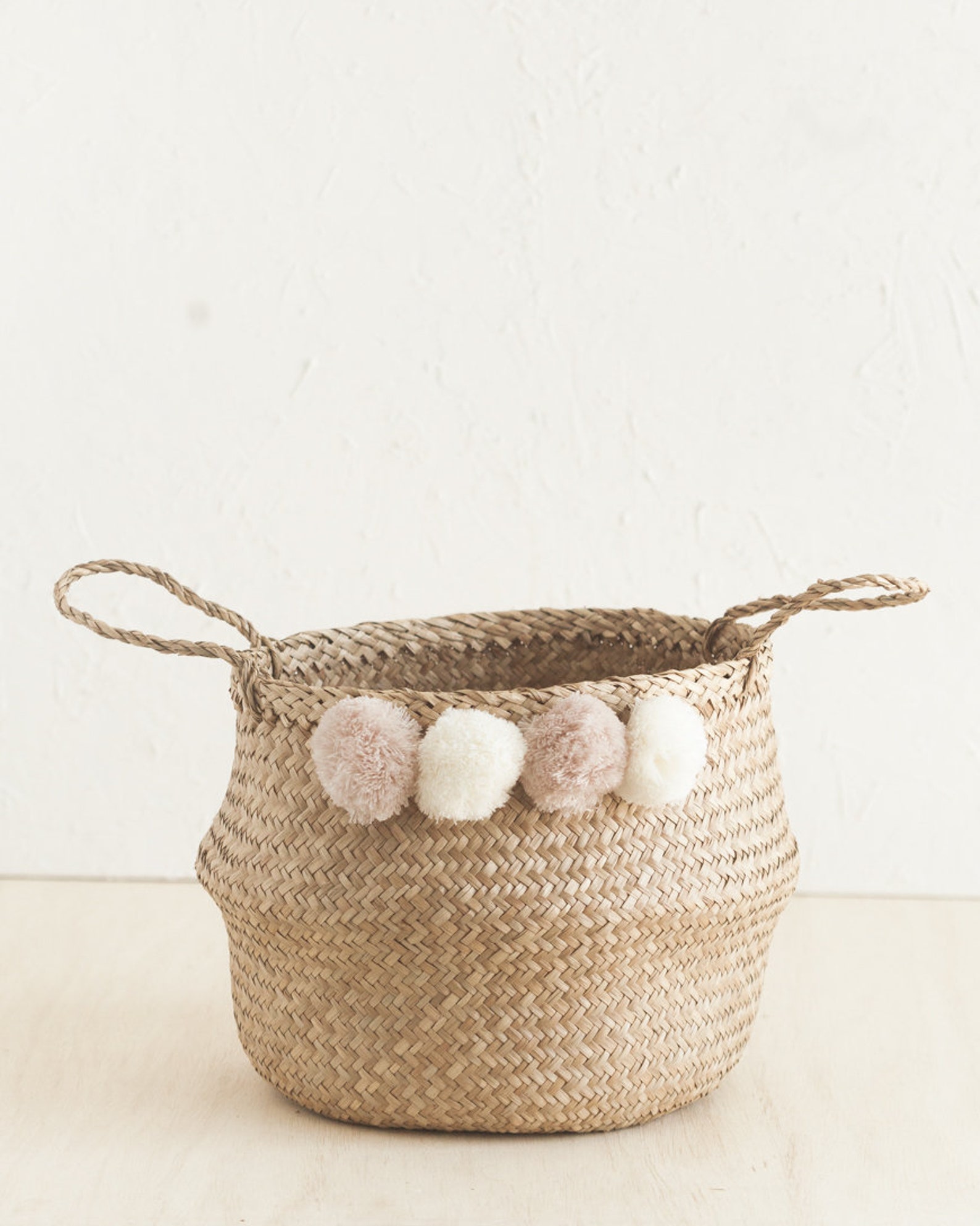 Sweet Pea Pom Pom Belly Basket Handwoven in Vietnam Etsy