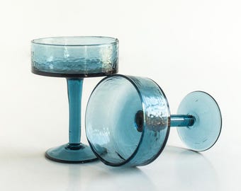 COUPE COCKTAIL GLASSES | Hammered | Pair of 2 | Handblown in India
