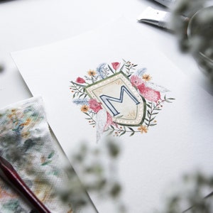 Bespoke Watercolor Crest, Wedding, Family Crest, Heraldry, Crest Logo, Monogram, Hand Painted Wedding Stationery, Wedding Invitation, Custom