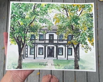 House Painting Handpainted  ~ Watercolor Portrait from Photo ~~ Housewarming Gift, Christmas Gift, Realtor Closing Gift, Mothers day gift