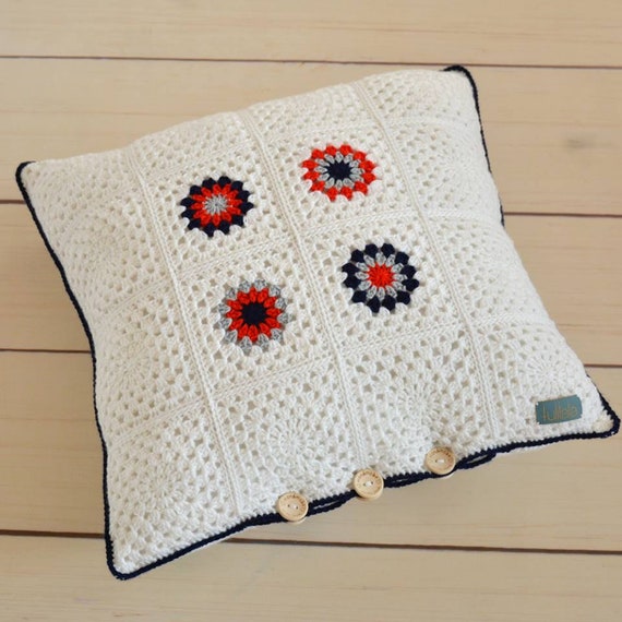 Crochet Pillow Granny Square Cover Pillow Decorative Pillow Etsy