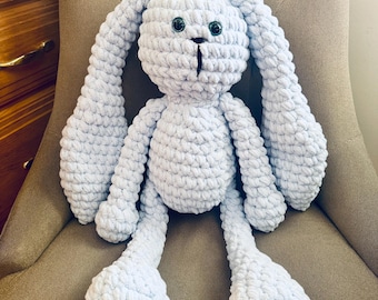 Made to order Crochet Stuffed Bunny, Soft Plush Rabbit, Cuddly Animal Toy, choose your color, bedtime buddy for kids, birthday gift, Easter