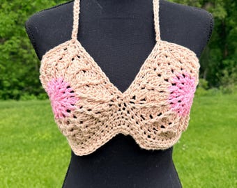 Made to order crochet boobie halter, choose your color, cotton clothing, festival top, beach wear, summer clothes, flesh skin toned bikini
