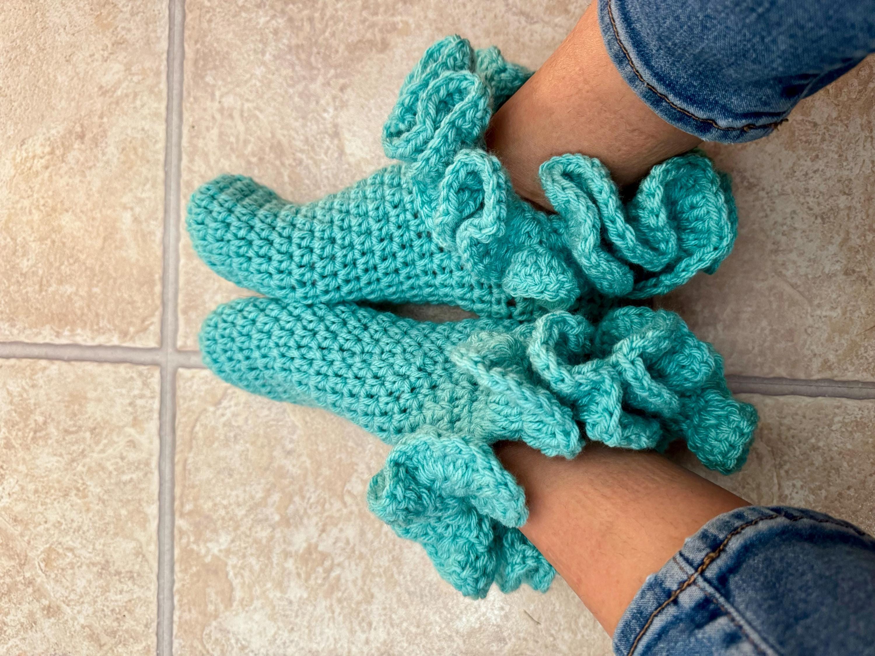 Crochet Slipper Socks: Ruffle Knit Booties, Cozy Acrylic Footwear