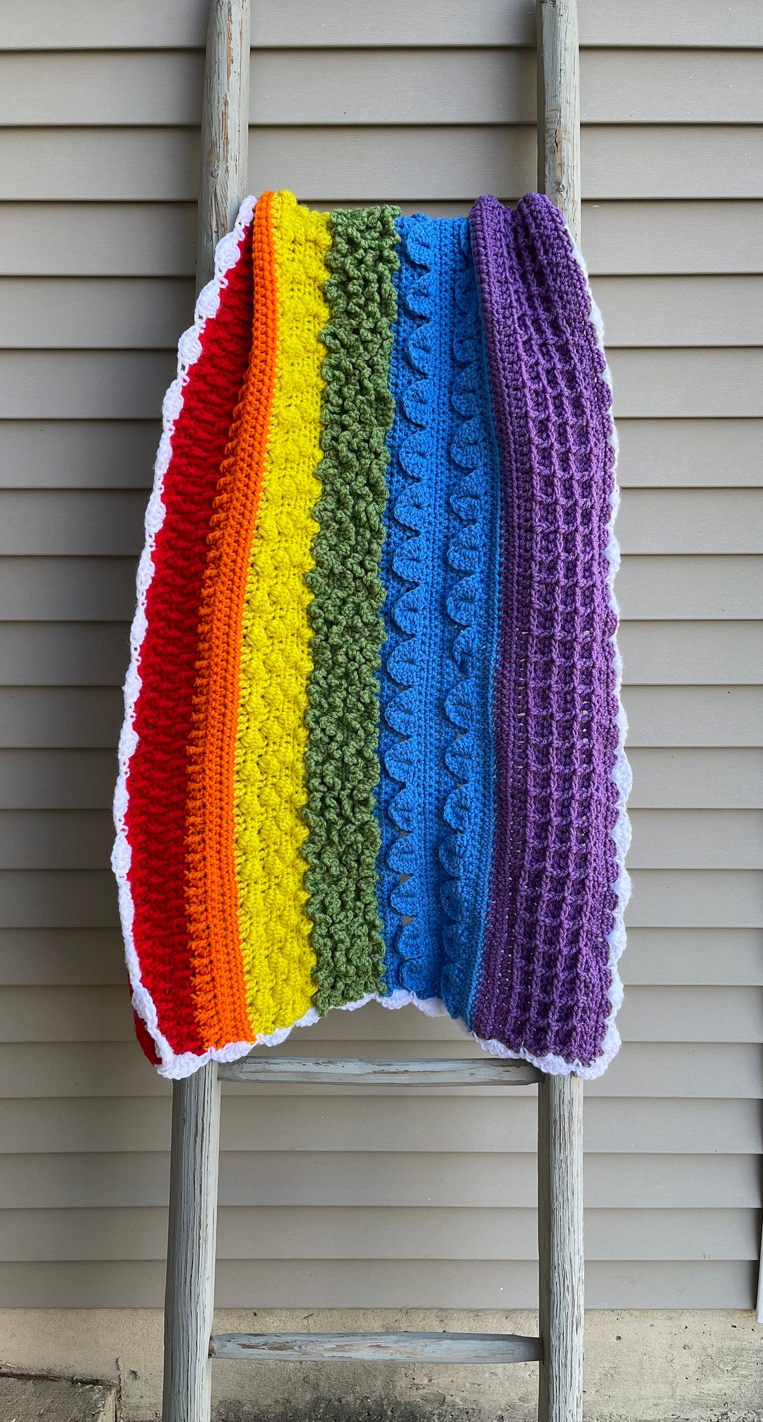 Rainbow Baby Blanket Crochet, Textured Throw, Alzheimer Fidget Blanket
