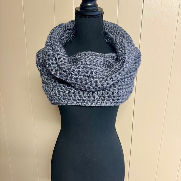 Crochet dark gray infinity scarf, women winter accessory, knit neck warmer, cold weather gifts for her, birthday gift for mom, thick scarf