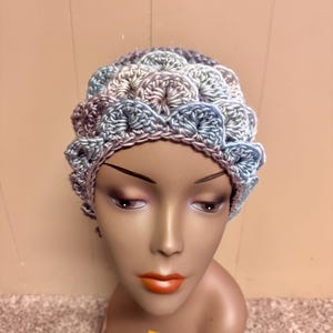 Crochet Dragon Scale Beanie: Gray Mint Winter Hat