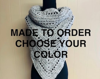 Made to order crochet hooded scarf, choose your color knitted shawl, cold weather gear, winter accessory, custom gift for women