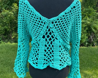 Made to order crochet mesh mermaid pull over top, off the shoulder shirt, beach swimsuit cover up, pool party top, choose your color, custom