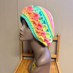 Crocodile stitch hat, crochet dragon scales beanie, unique hat for women, birthday gift for teen, pastel rainbow colored hat, whimsical hat