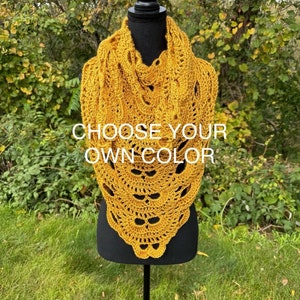 Made to order crochet triangle shawl, wrap for women, shawl for wedding, lacy shawl, knit scarf, choose your own color, prayer shawl, custom