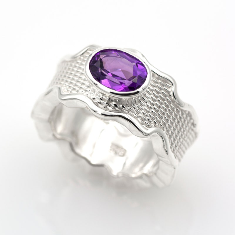 925 Amethyst & Black Crystal Gemstone Ring main image 1