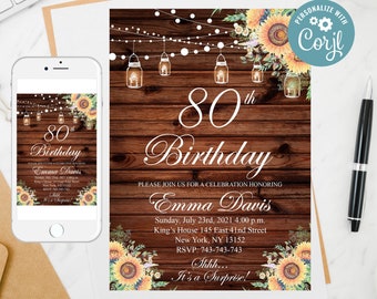 Editable Sunflower Birthday Invitation Template: Any Age (Digital)