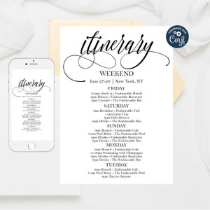 Editable Itinerary, Editable Itinerary Weekend,Hens Party Bachelorette,Birthday Weekend,Instant Download,White Black Itinerary, Template 233