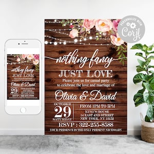 Editable Mason Jar Casual Party Invitation,String of Lights and Mason Jars Nothing Fancy Just Love invitation, Rustic Wedding invitation 21