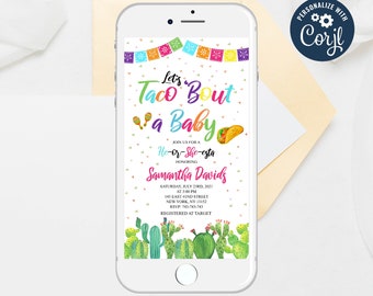 Electronic Taco 'Bout a Baby Gender Reveal Invitation, Fiesta Gender Reveal invitation, Taco Bout a Baby  Iphone, Editable, E-invite 5