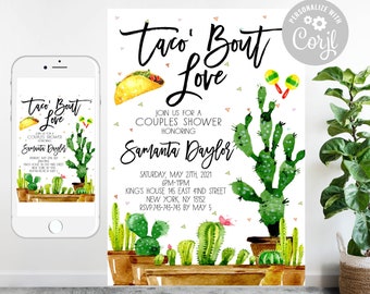 Invito per la festa di coppia "Cactus Taco Bout Love" (modello modificabile)