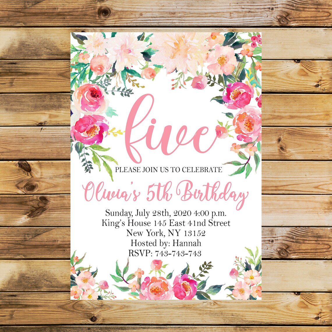 5th Birthday Party InvitationFloral Birthday | Etsy