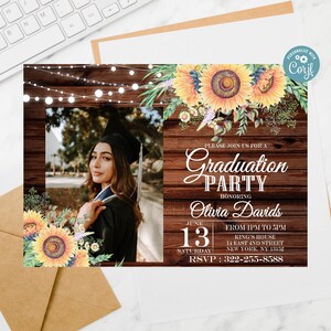 Sunflower Graduation Photo Invitation: Editable Party Invite (Digital)