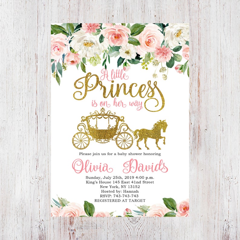 Princess Carriage Baby Shower Invitation Princess Baby Shower Etsy