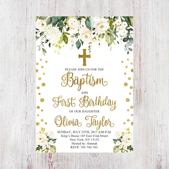 Baptism and First Birthday InvitationFloral First Birthday & Etsy