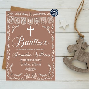 Editable Papel Picado Baptism Invitation, Terracotta Template, Mexican Theme Girl Bautizo Invitation Template, Bautizo Instant Download