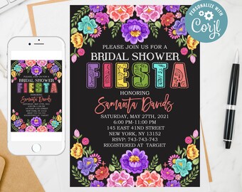 Editable Fiesta Bridal Shower Invitation: Mexican Floral (Digital Download)