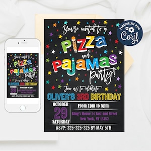 Editable Pizza & Pajama Party Invitation Template (5x7&quot; Digital Download)
