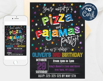Editable Pizza & Pajama Party Invitation Template (5x7" Digital Download)