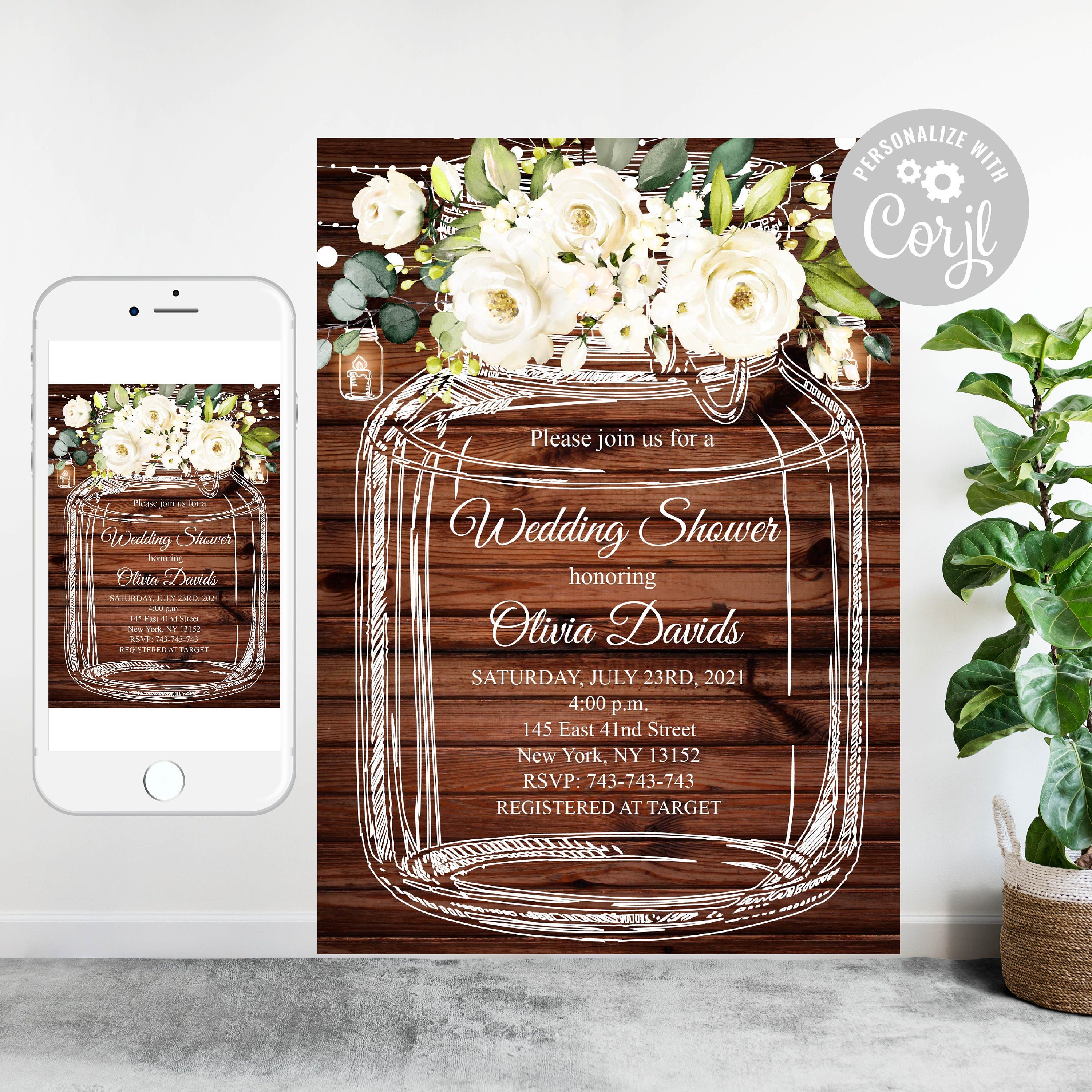 Editable Mason Jar Wedding Shower Invitation Mason Jar | Etsy