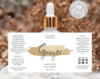 Editable Product Label Template: Essential Oil Dropper Bottle (Digital)