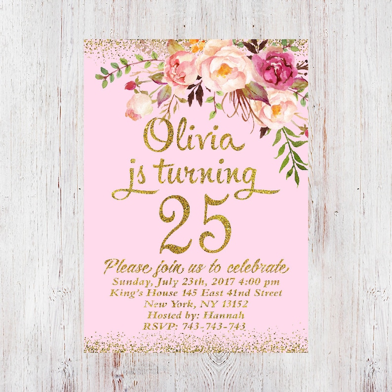 25th Birthday Invitation Any Age Women Birthday Invitation Etsy