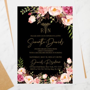 Editable Nursing Graduation School Announcement Invitation, Medical Nurse Invitation,RN Nursing, Licensed Vocational Nurse Invitation 14