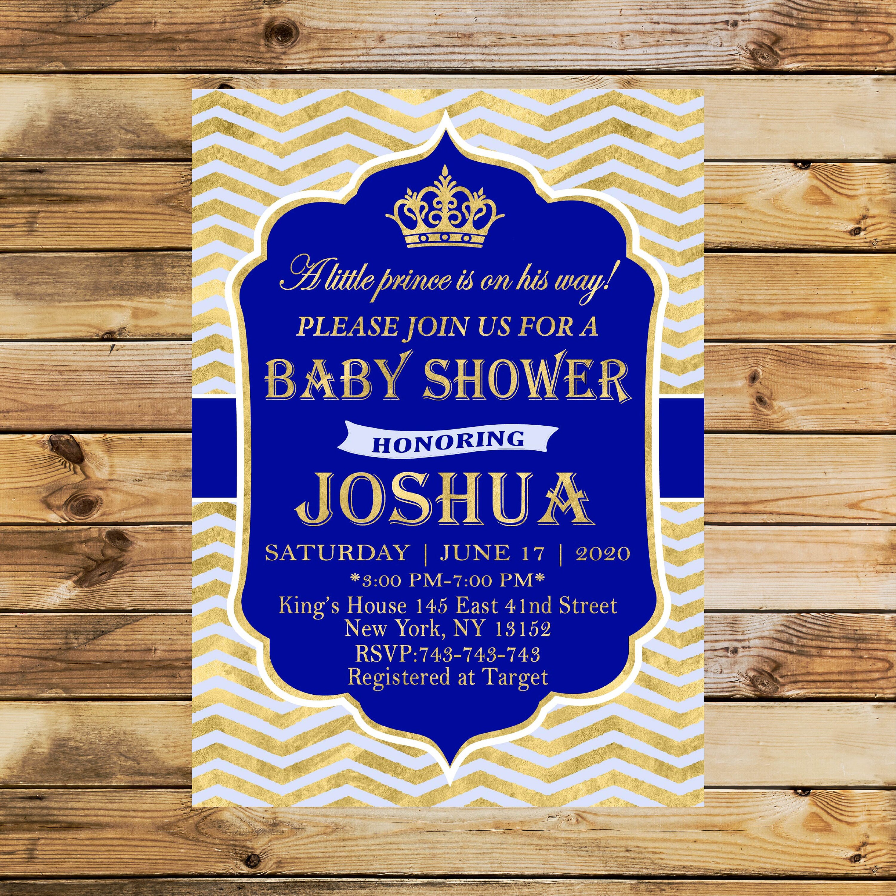 Little Prince Baby Shower Invitation Baby Blue Blue Gold Etsy