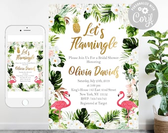 Flamingo Bridal Shower Invitation: Tropical Let's Flamingle Template