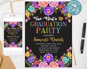 Editable Taco Graduation Invitation, Mexican Cactus Fiesta Graduation Party, Taco Graduation invite, Fiesta Nursing graduation invitation 60