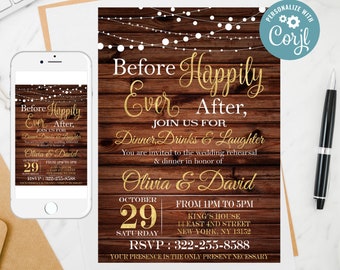 Rustic String Light Rehearsal Dinner Invitation Template (Digital)