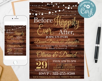 Editable Wedding Rehearsal Dinner Invitation, String Light Rustic Rehearsal Dinner Invite, Printable Invitation, Template Invitation 14