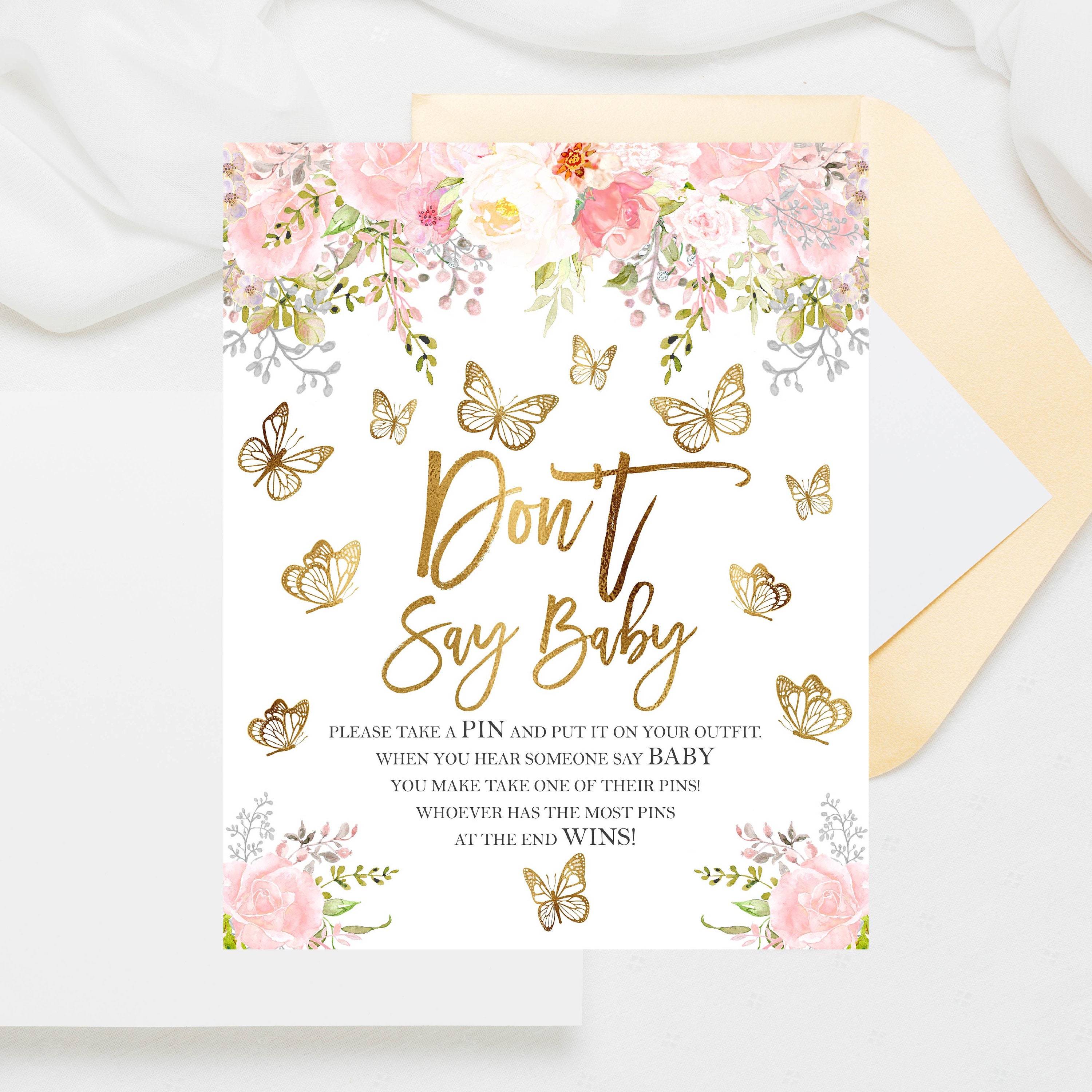 Butterfly Dont Say Baby Game Blush Pink Rose Gold Butterfly Etsy