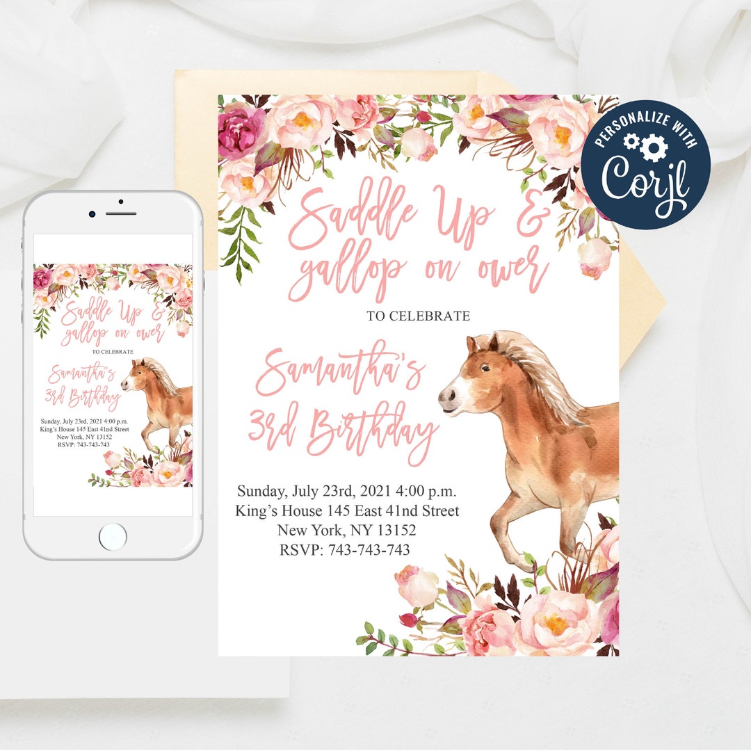 Editable Horse Birthday Invitation Horse Invitation Horse Etsy