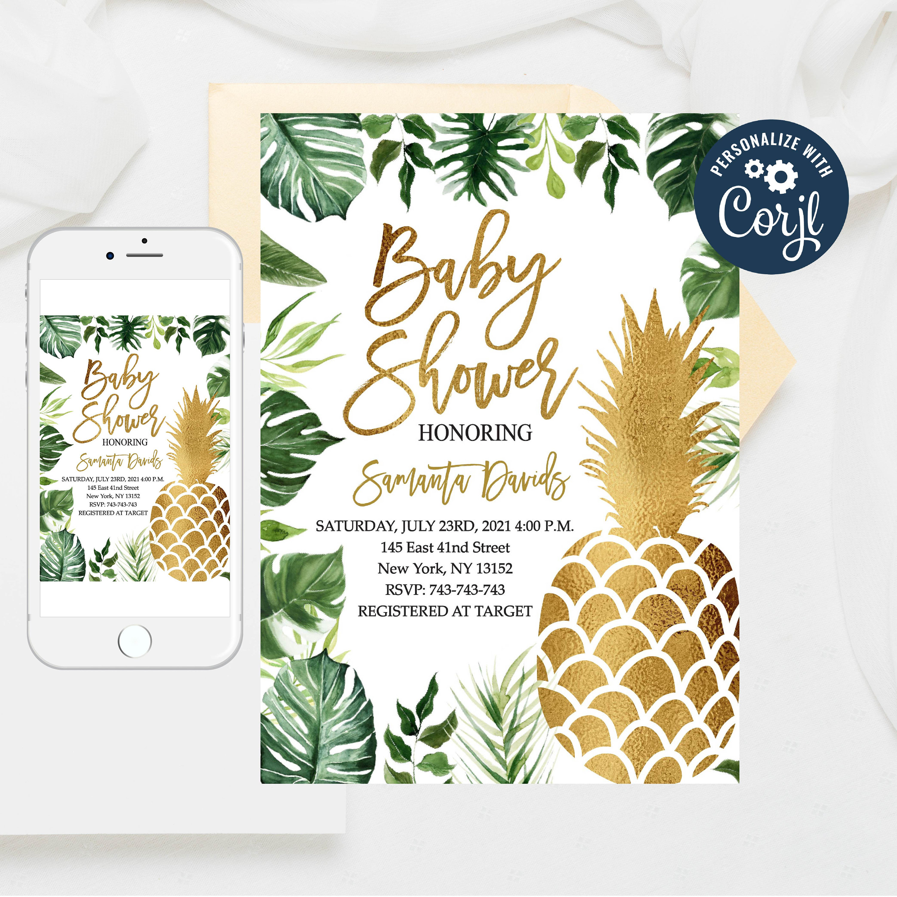 Editable Tropical Baby Shower Invitation Tropical Leaves Baby Etsy
