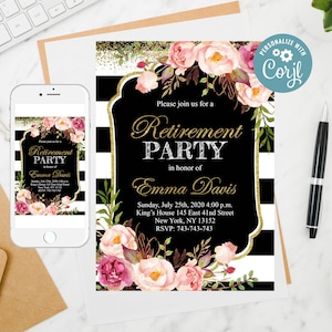 Floral Retirement Party Invitation Template (Editable)