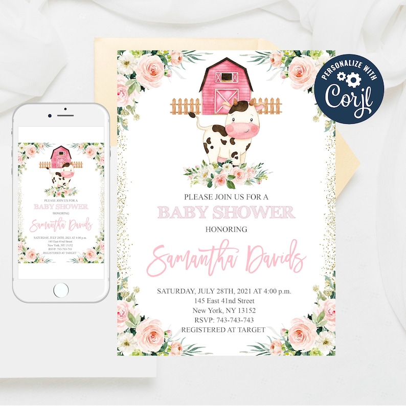 Editable Cow Baby Shower Invitation Cow Baby Shower Invite Farm Baby Shower Invitation Template Girl Cow Baby Shower Template