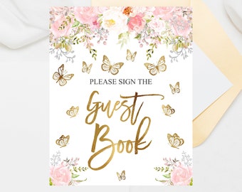 Butterfly Guest Book Sign: Blush Pink & Rose Gold (Digital Printable)