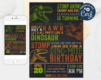 Editable Dinosaur Invitation, Dinosaur Birthday Invitation, T-Rex Invitations,  Dinosaur Invitations, Dinosaur Party, Template 191