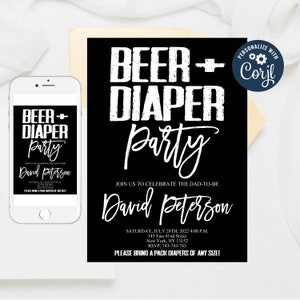Editable Beer and Diaper Dad Shower Invitation Template