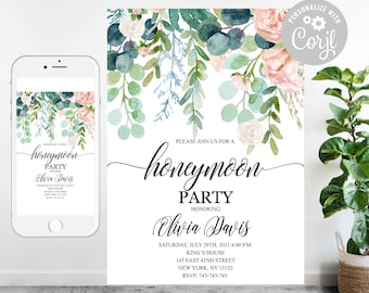 Greenery Honeymoon Shower Invitation: Rustic Peonies (Editable Template)