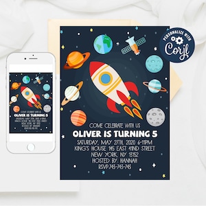 Editable Planet Birthday Invitation,Space Themed Birthday Party Invitation, Planets Stars invitations,Kids Birthday Invite, Boy Birthday 178 image 1