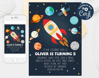 Editable Planet Birthday Invitation,Space Themed Birthday Party Invitation, Planets Stars invitations,Kids Birthday Invite, Boy Birthday 178